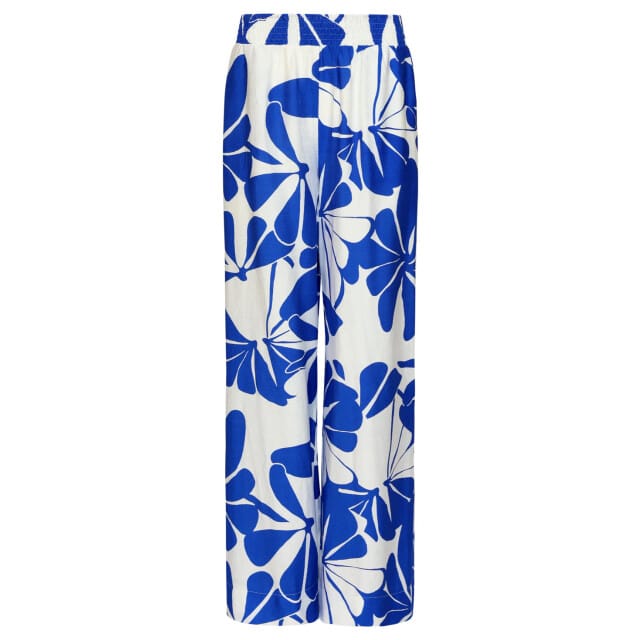 Smashed Lemon Blauwe palazzo broek met witte bloemenprint en elastische taille |