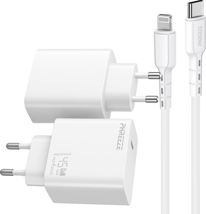 Phreeze usb C snellader geschikt voor iPhone en iPad met Lightning kabel - Power Delivery oplader met kabel