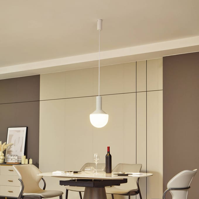 Lucande - hanglamp - 1licht - Keramiek, glas, metaal - H: 36 cm - E27 - grijs, opaal