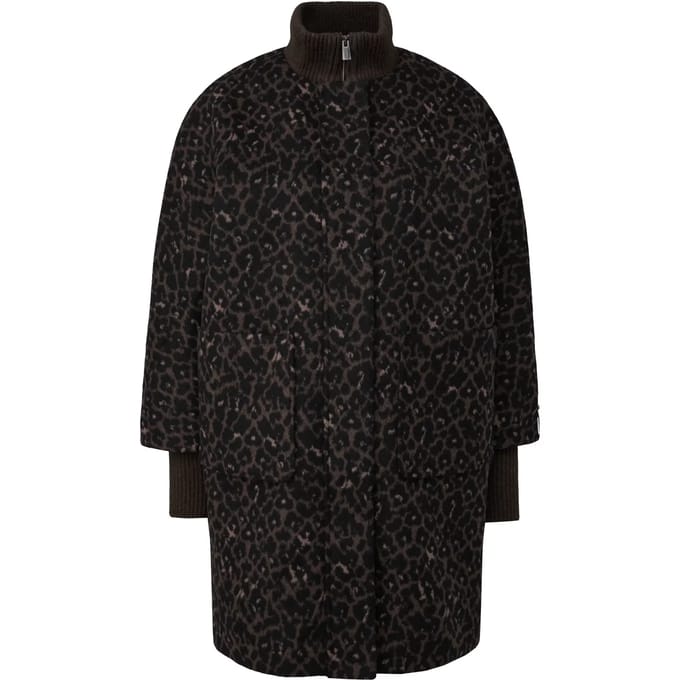 Dames Warm Gemengde Wol Cape Met Luipaardpatroon En Gebreide Kraag COMMA