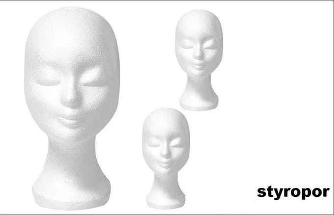 3x Pruikenhouder tempex wit (styropor) - Thema feest carnaval kapper festival pruiken