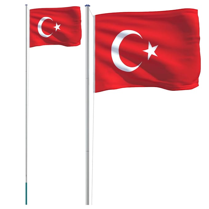 vidaXL - Vlag - met - vlaggenmast - Turkije - 6,08 - m - aluminium