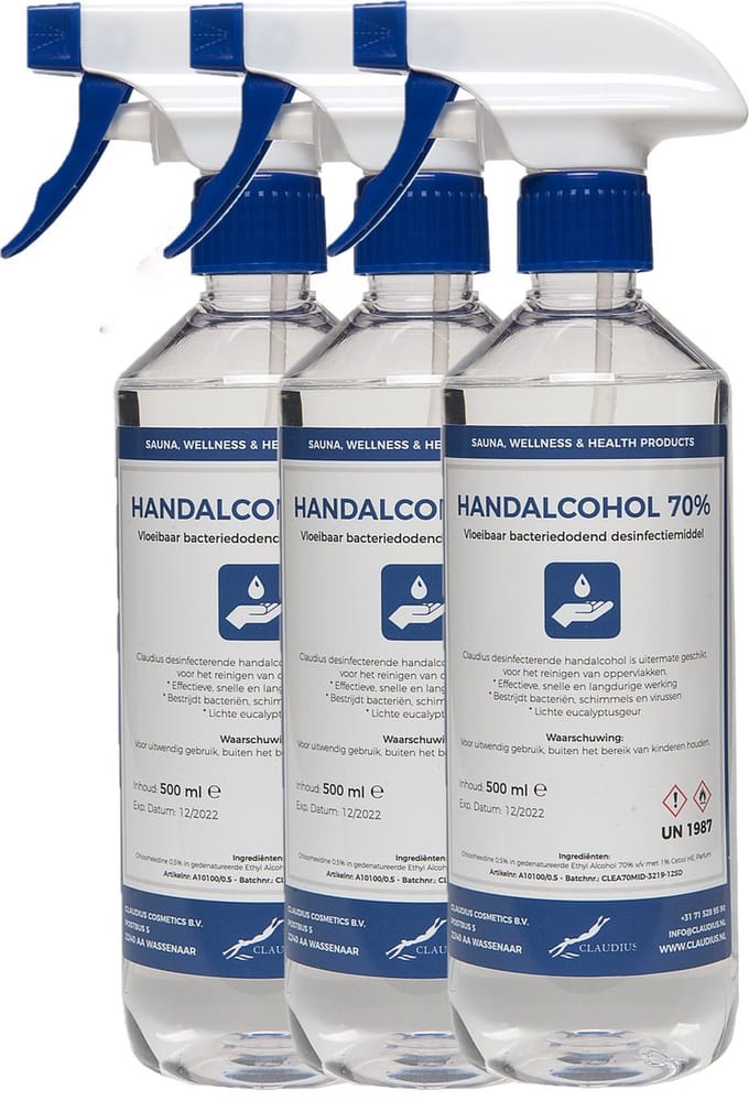 Handalcohol spray 70% - 500 ml met spraykop - set van 3 stuks