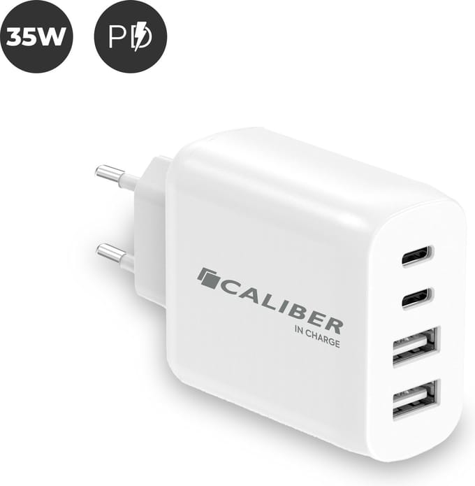 USB C en USB A Adapter - USB C en USB A Snellader - 35 Watt USB C Oplader - 4 poorten - geschikt voor Smartphone & Tablet - Wit (PSP-35W)