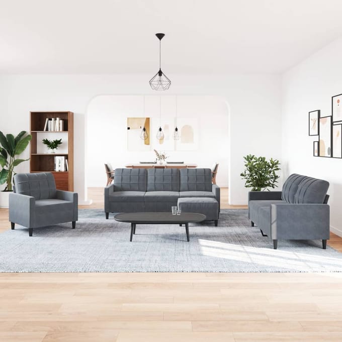 vidaXL - 4-delige - Loungeset - met - kussens - fluweel - donkergrijs