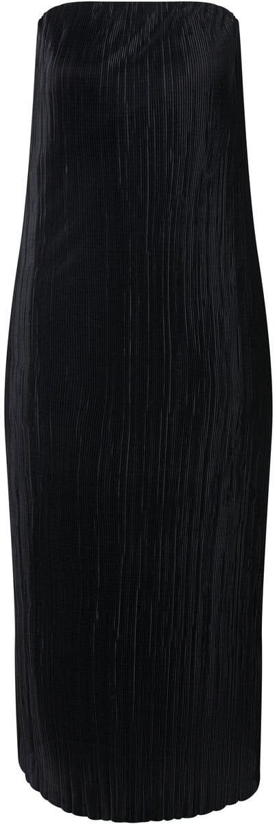 Ulla Popken - Dames - Geplooide maxi-jurk elastische hals strapless - Zwart - Maat 54+