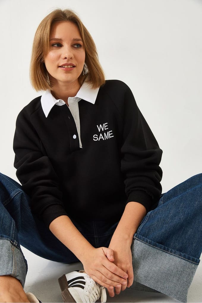 Geborduurde Polo Kragen Lange Mouwen Sweatshirt