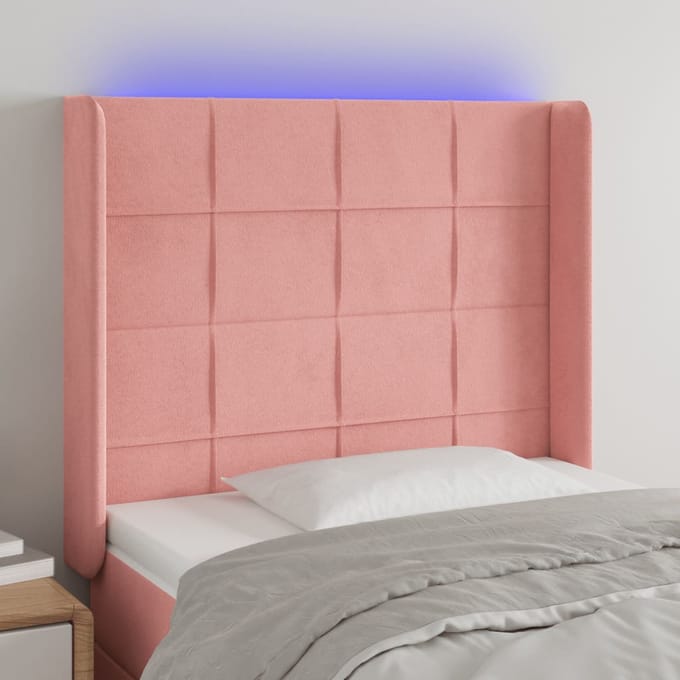 vidaXL - Hoofdbord - LED - 83x16x118/128 - cm - fluweel - roze