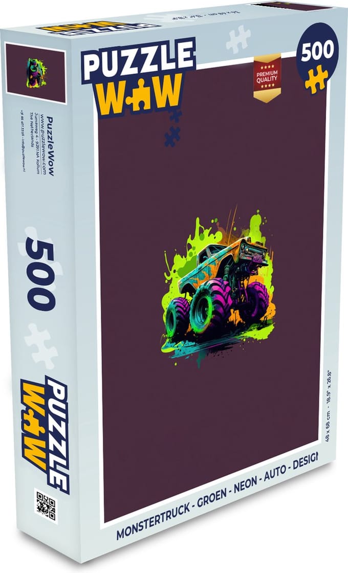 Puzzel Monstertruck - Groen - Neon - Auto - Design - Legpuzzel - Puzzel 500 stukjes