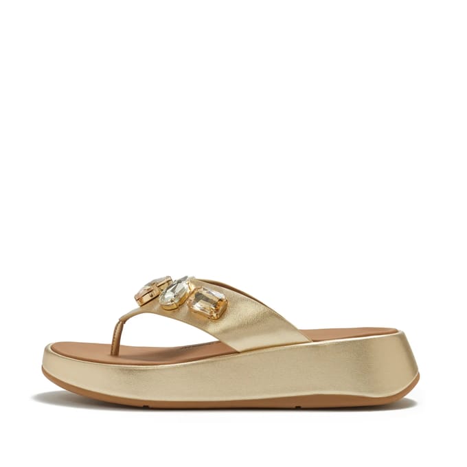 FitFlop F-Mode Ultra-Jewel Leather Toe-Post Sandals GOUD - Maat 43