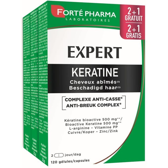 Forté Pharma Expert Keratine Voedingssupplement Beschadigd Haar 2+1 Gratis 120 Capsules