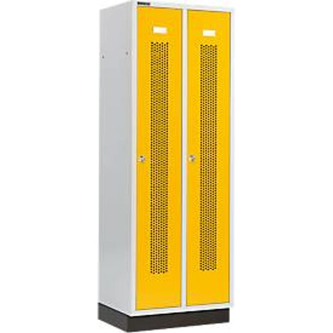 Schäfer Shop Select Kledinglocker, met geperforeerde rijen, 2 compartimenten, 300 mm, met fitting, cilinderslot, Deur koolzaadgeel