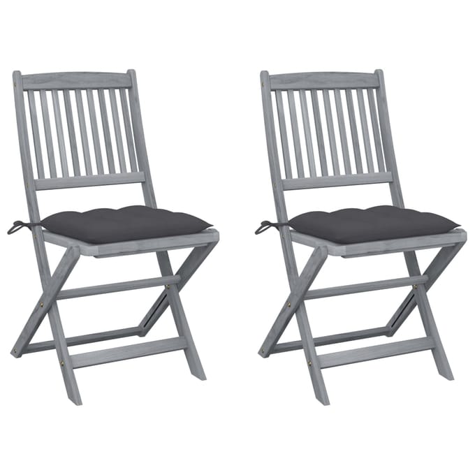 vidaXL - Set - van - 2 - klapstoelen - met - kussens, - gemaakt - van - massief - acaciahout.