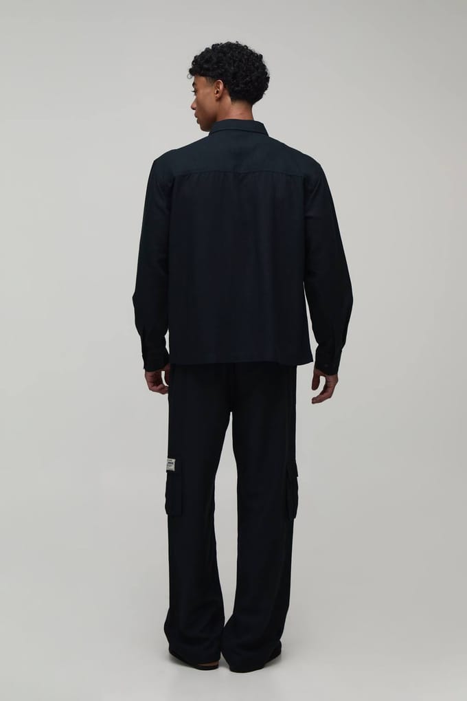 Linnen Regular Cargo Overhemd & Relaxed Broek Set | Black | Size Medium