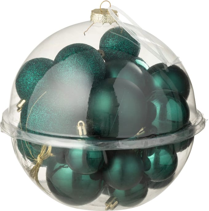 J-Line kerstbal - kunststof - groen - doos van 24