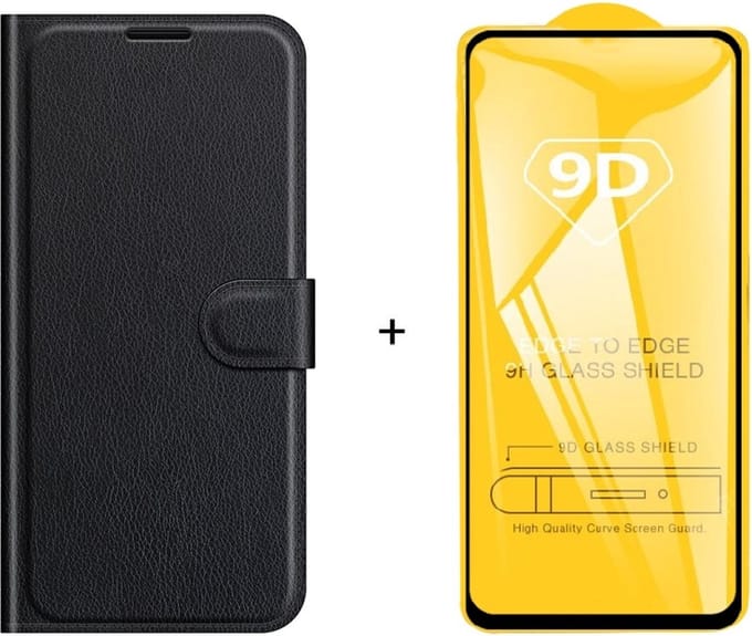 Xiaomi Redmi 10 zwart agenda book case hoesje + full glas screenprotector