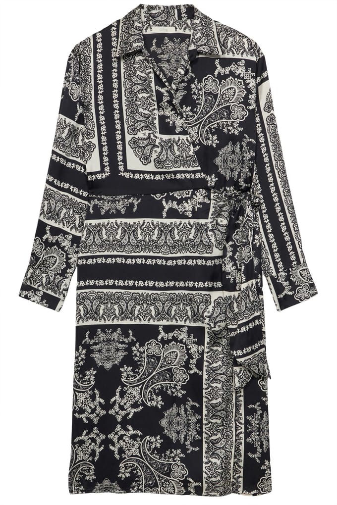 Oltre Patterned Satin Wraparound Dress Black Größe: S | Blusenkleider Outlet | Damen | Schwarz