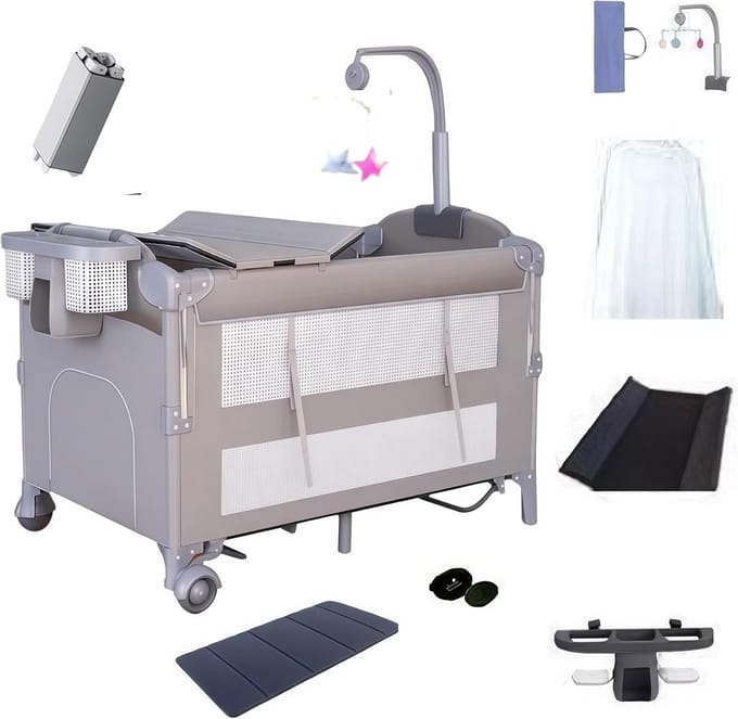 In hoogte verstelbaar reiswieg met commode en matras, opvouwbaar babybed