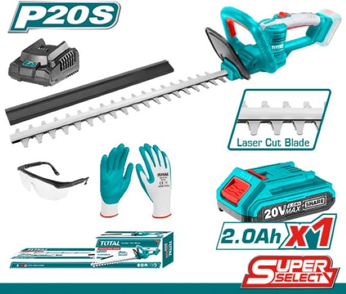 Total Tools Heggenschaar 20V 2,0Ah - 460mm blad - max. 18mm - Incl. accu, lader & veiligheidsset