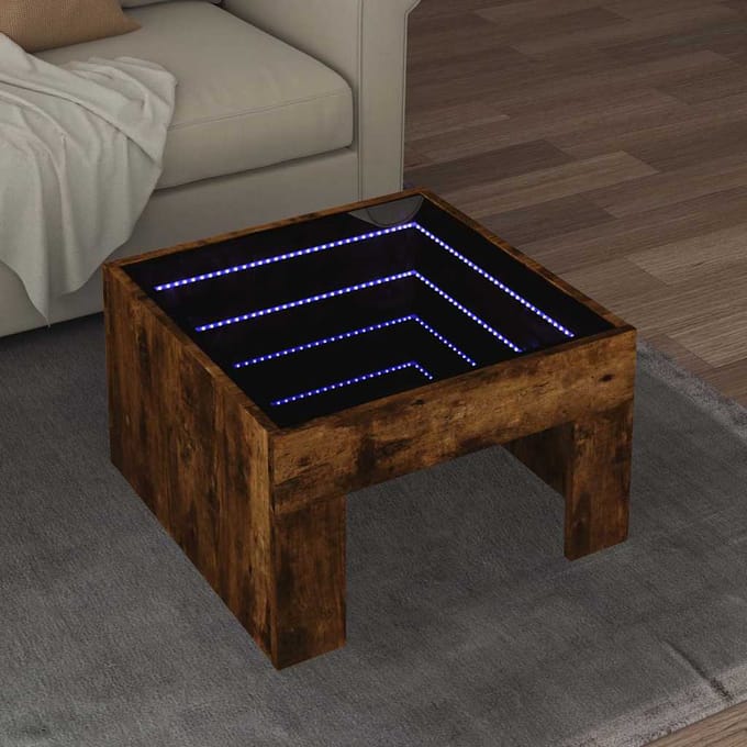 vidaXL - Salontafel - met - Infinity - LED - 50x50x30 - cm - gerookt - eikenkleurig