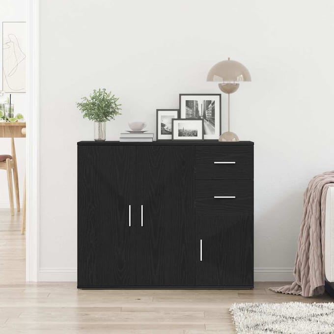 vidaXL - Dressoir - zwart - eiken - 91x29,5x75 - cm - bewerkt - hout