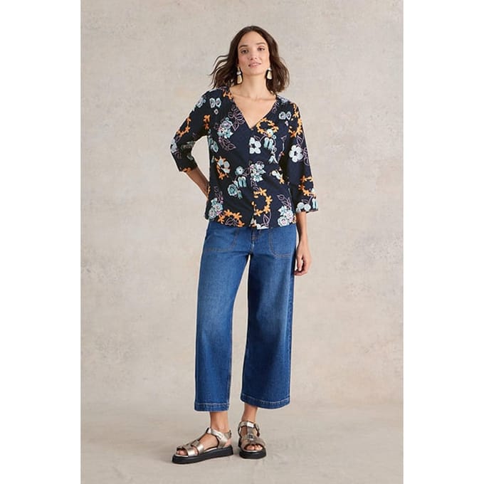 White Stuff Rae Organic Cotton Top Navy Print Taglia: 10 | Magliette intime Outlet | Donna | Blu