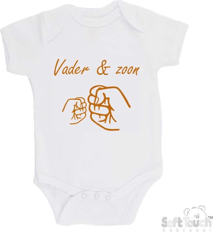 100% katoenen Romper "Vader & zoon Boks" Unisex Katoen Wit/tan Maat 56/62 Vaderdag