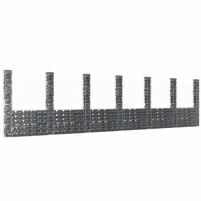 vidaXL - Schanskorf - U-vormig - met - 7 - palen - 740x20x200 - cm - ijzer