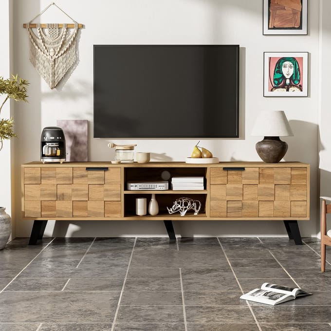 Sweiko TV-meubel - 2 deuren + 2 open vakken - 160.5 x 35.5 x 45 cm - Natuurlijk