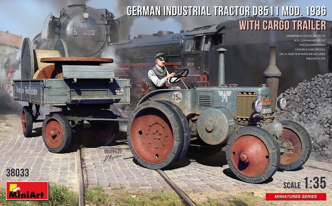 MiniArt Modelbouwpakket Landbouwvoertuigen - 38033 German Tractor D8511 Mod. 1936 w/Cargo Trailer Plastic - 1:35 - Modelbouw