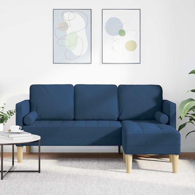 vidaXL - Bankstel - met - kussen - Blauw - Polyester