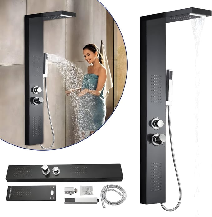 KAD® Douchepaneel - Regendouche - Douchekolom - Douchepanelen - Zwart - 47cm x 15cm x 115cm