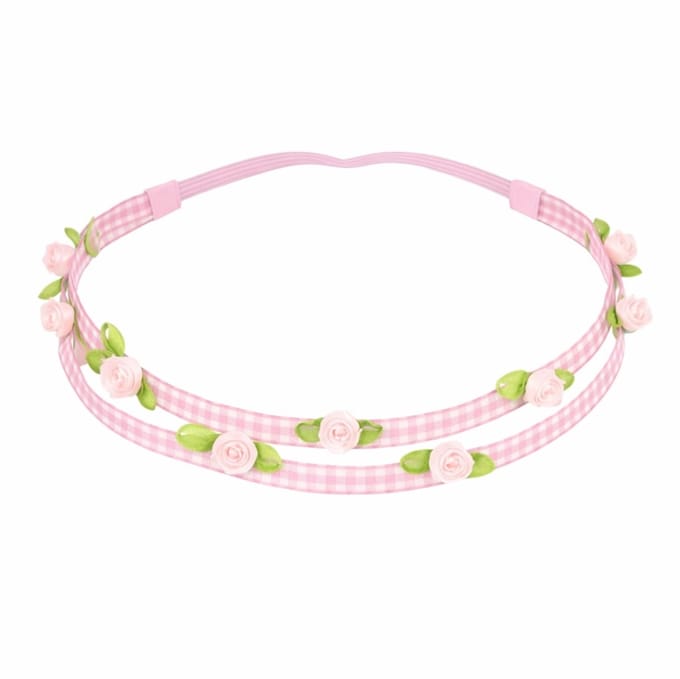 Haarsoires Haarband Kind met Roosjes - Ruitprint - Roze