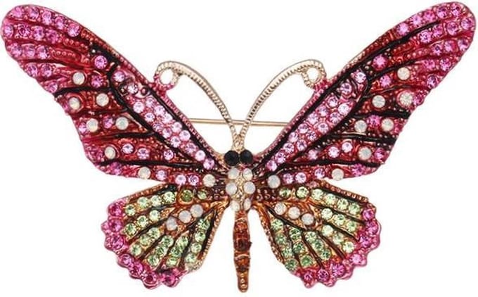 Fako Bijoux® - Broche - Vlinder - 76x44mm - Roze/Groen