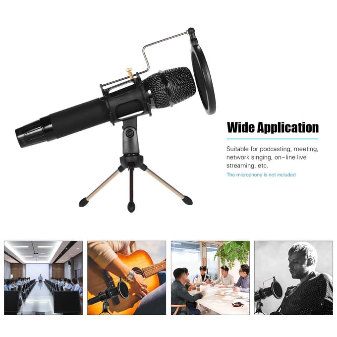 Mini Desktop Microfoonstandaard + Shock Mount Microfoonhouder + Popfilterkit voor zwart