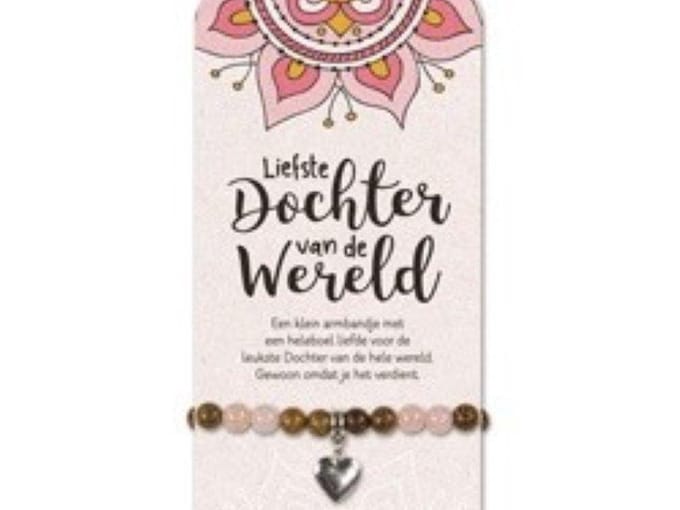 Armband - Liefste Dochter - Rozenkwarts - Op cadeaukaart