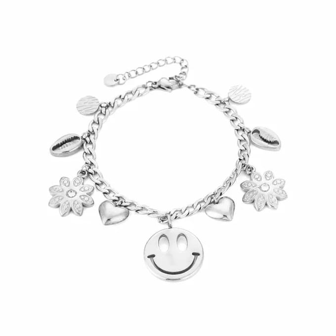Bijoutheek Armband (Sieraad) Bedels Smiley Zilver