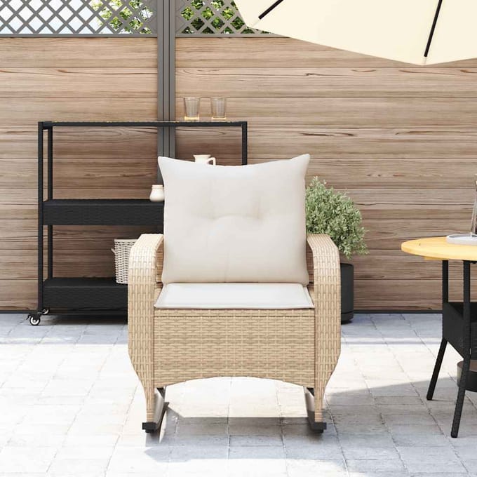 vidaXL - Tuinschommelstoel - met - kussens - poly - rattan - beige