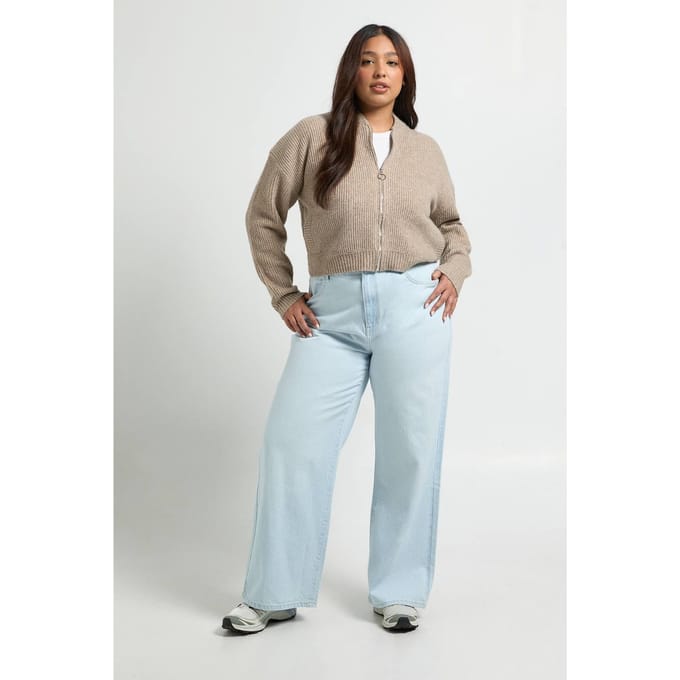 boohoo Dames Plus Basics Hoge Taille Rechte Pijp Jeans | Super Pale Wash | Maat: 20/30L
