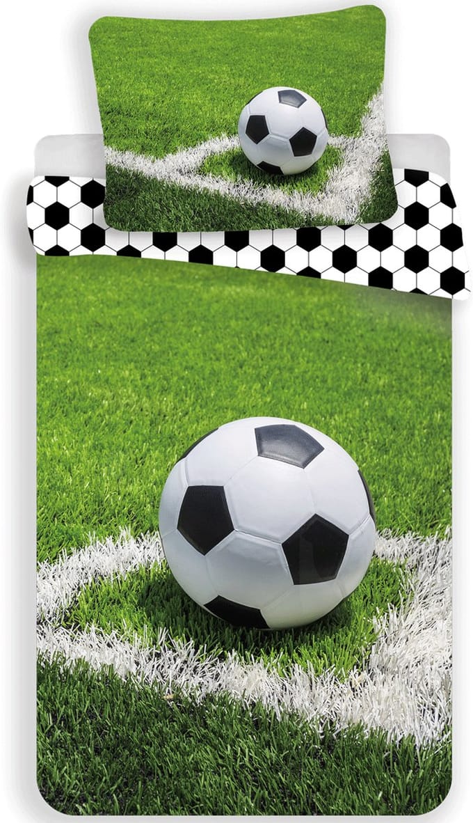 Voetbal - Corner - Eenpersoons Dekbedovertrek - 140 x 200 cm - Groen
