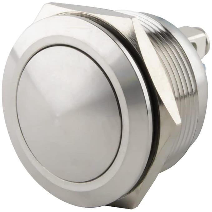 Drukknop RVS Ø25mm Tastend met Gebogen Kop en Schroefaansluiting
