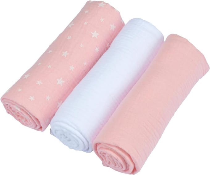 Set van 3 Katoenen Luiers van Gaas - 70x70 cm - Roze en Wit