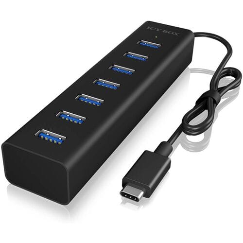 ICY BOX 60257 USB-hub 7 poorten USB-A USB 3.0 5 GBit/s Met USB-C stekker Zwart