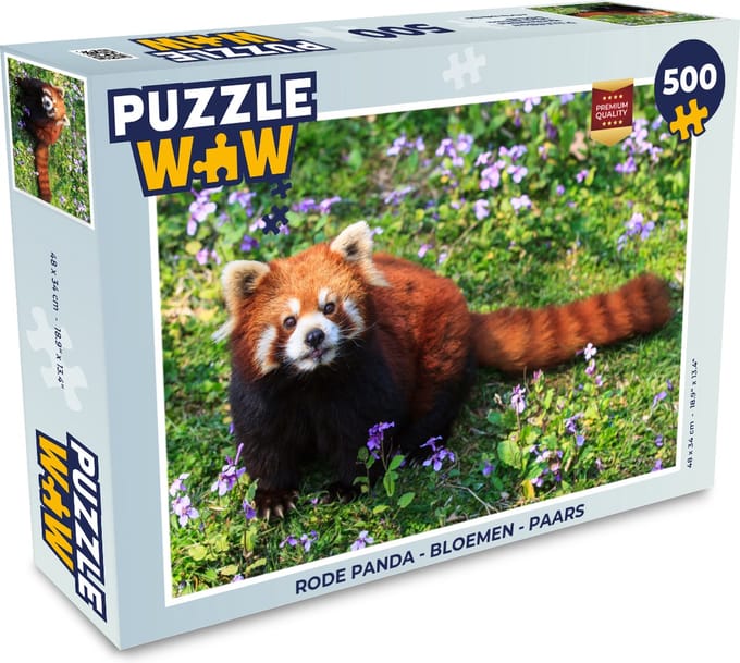 Puzzel Rode Panda - Bloemen - Paars - Legpuzzel - Puzzel 500 stukjes