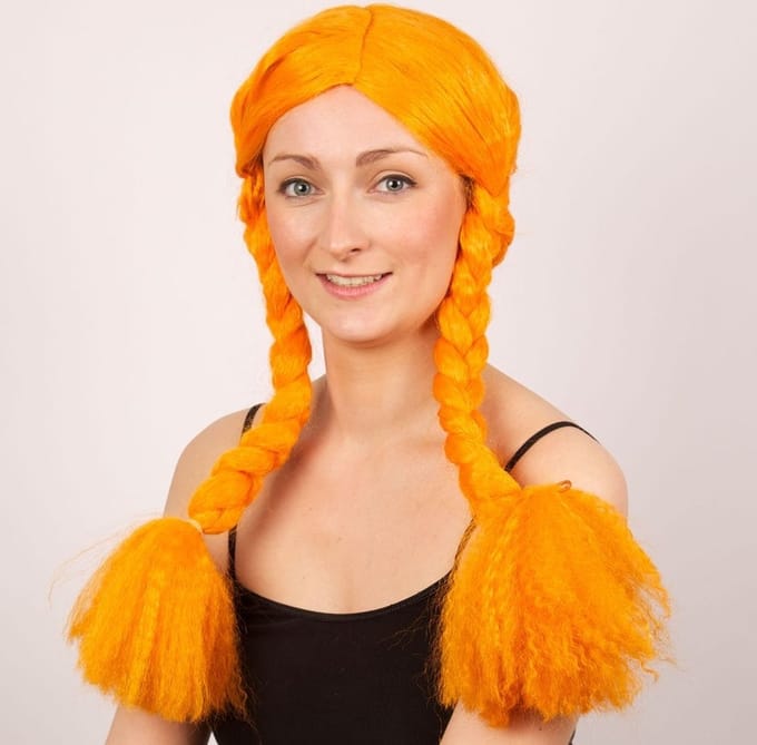 Pruik Heidi oranje -Tiroler Pruik - Pruik Oktoberfest