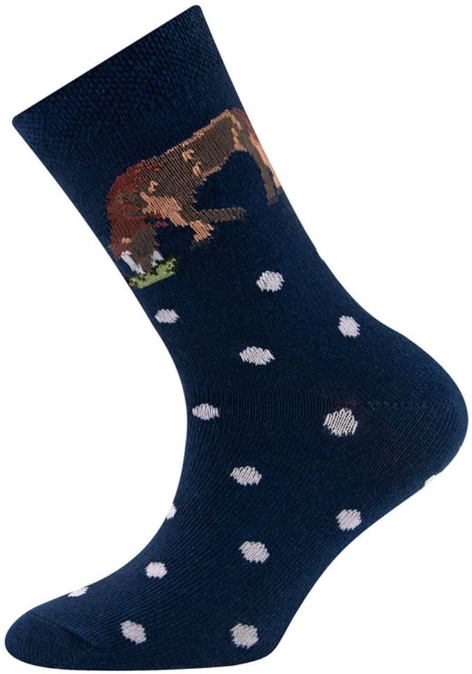 Sokken Ewers - Donkerblauw met Bruin Paard Grazend & Witte Dots-35/38