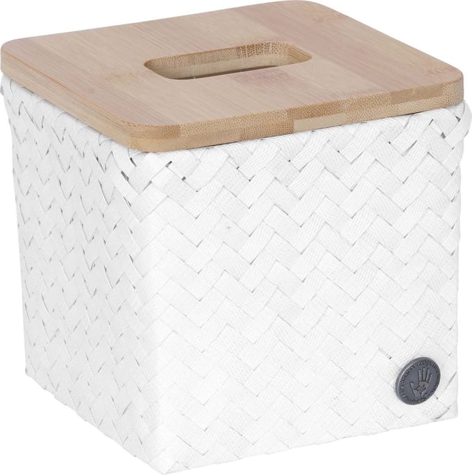 Tissue box - Tissue houder - Tissue doos - Zakdoek doos - Bamboe deksel - Handed By Top Fit square - wit, white