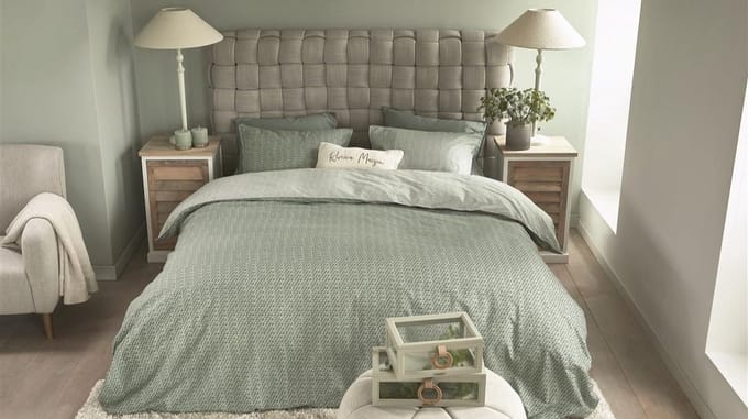 Riviera Maison Bambu dekbedovertrek - Lits-Jumeaux XL - 260x200/220 - Grijsgroen