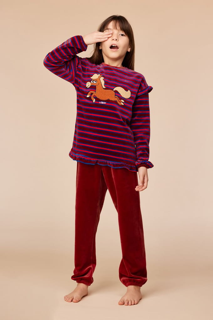 Pyjama meisjes woody strepen pony velours