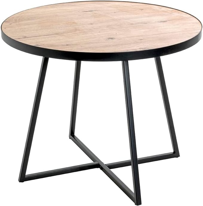 Ronde Bijzettafel Zwart Eiken Ø 60 cm - Modern Metalen Frame